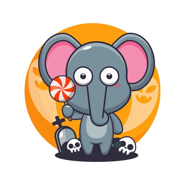 Lindo Elefante Asustado Por Fantasma Día Halloween Linda Ilustración Dibujos — Vector de stock