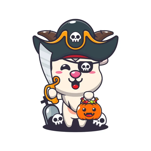 Pirátská Koza Halloweenském Dni Roztomilá Halloween Kreslená Ilustrace Vektorové Kreslené — Stockový vektor