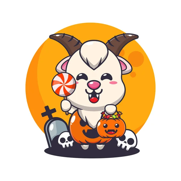 Cabra Con Disfraz Calabaza Halloween Linda Ilustración Dibujos Animados Halloween — Vector de stock