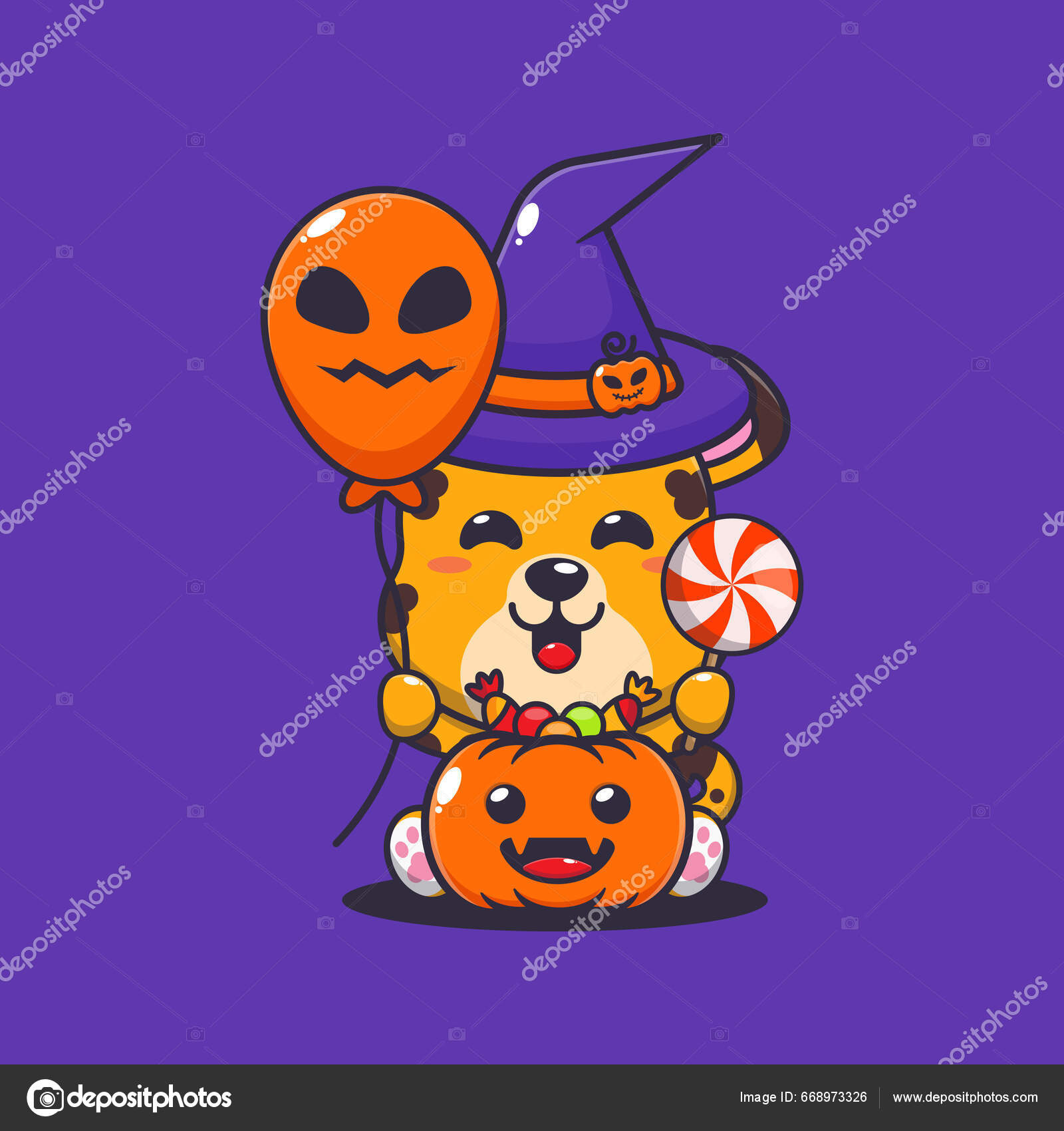 Ilustração de desenho animado de halloween com adesivos fofos