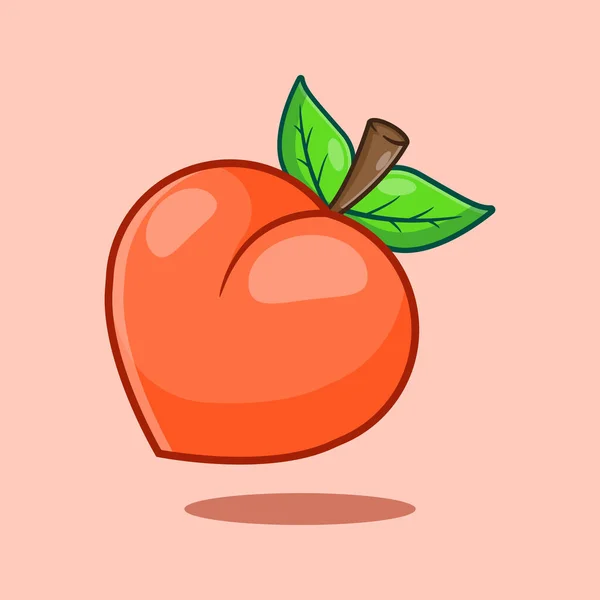 Pêssego Fruto Desenho Animado Ilustração Vetorial Fruit Vector Cartoon Ilustração — Vetor de Stock