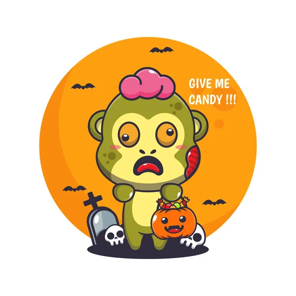 Gorille Zombie Veut Des Bonbons Jolie Illustration Dessin Animé Halloween — Image vectorielle