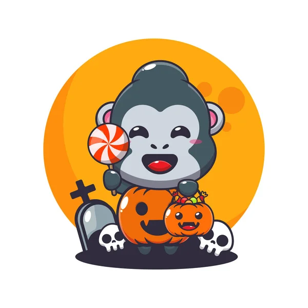 Gorilla Mit Halloween Kürbiskostüm Nette Halloween Cartoon Illustration Vector Cartoon — Stockvektor