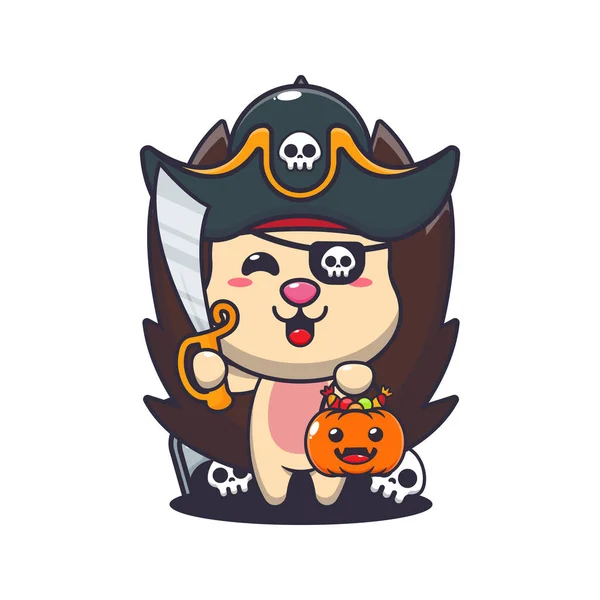 Piráti Ježek Halloween Den Roztomilá Halloween Kreslená Ilustrace Vektorové Kreslené — Stockový vektor