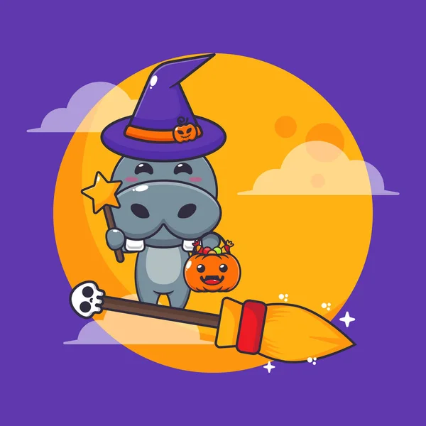 Heksennijlpaard Met Bezem Halloween Nacht Leuke Halloween Cartoon Illustratie Vector — Stockvector