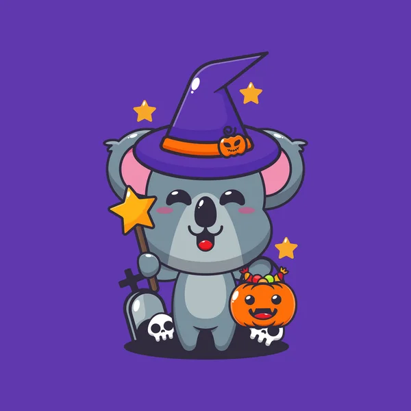 Koala Czarownicy Dzień Halloween Cute Ilustracji Kreskówki Halloween Ilustracja Wektor — Wektor stockowy