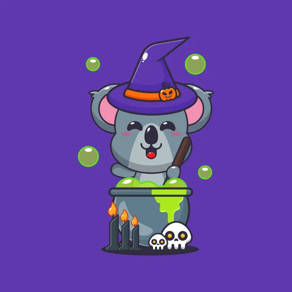 Koala Wiedźmy Robi Eliksir Dzień Halloween Cute Ilustracji Kreskówki Halloween — Wektor stockowy