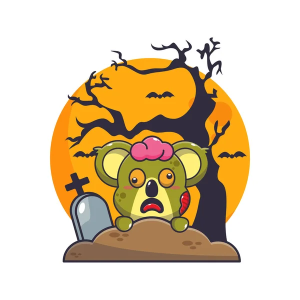 Zombie Koala Lèvent Cimetière Dans Jour Halloween Jolie Illustration Dessin — Image vectorielle