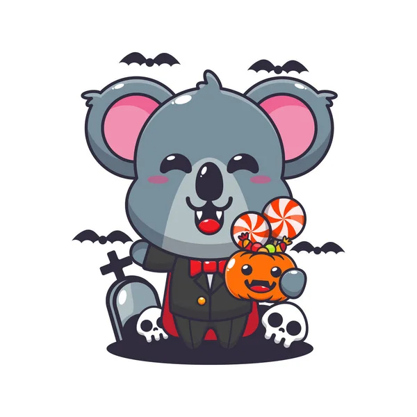 Vampirkoala Mit Halloween Kürbis Nette Halloween Cartoon Illustration Vector Cartoon — Stockvektor