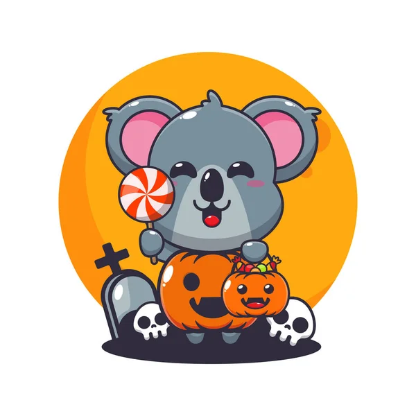 Niedliche Koala Mit Halloween Kürbis Kostüm Nette Halloween Cartoon Illustration — Stockvektor