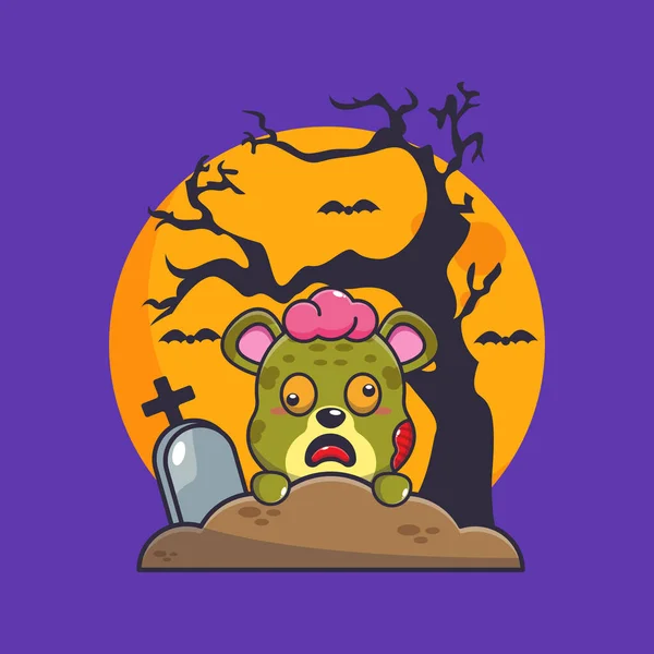 Léopard Zombie Lève Cimetière Jour Halloween Jolie Illustration Dessin Animé — Image vectorielle