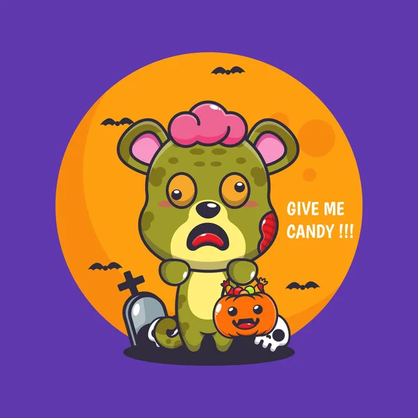 Zombie Leopard Want Candy Cute Halloween Cartoon Illustration Vector Cartoon — Stock Vector