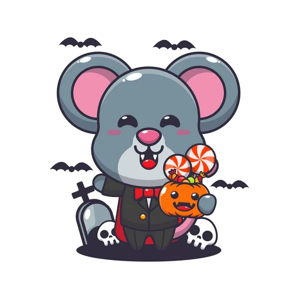 Rato Vampiro Segurando Abóbora Halloween Bonito Halloween Desenho Animado Ilustração — Vetor de Stock