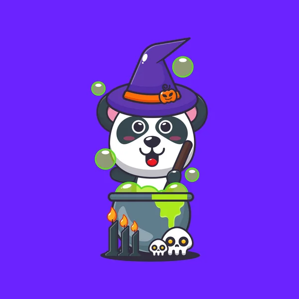 Wiedźma Panda Robi Eliksir Dzień Halloween Cute Ilustracji Kreskówki Halloween — Wektor stockowy
