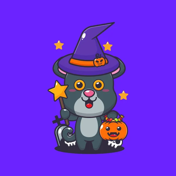 Pantera Delle Streghe Halloween Carino Halloween Cartone Animato Illustrazione — Vettoriale Stock