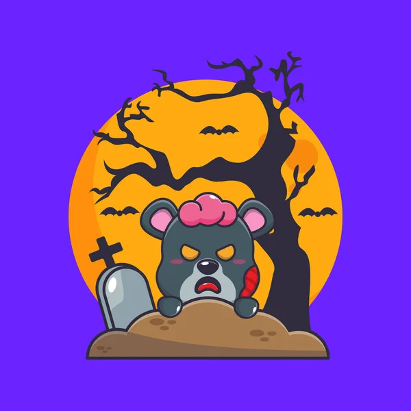 Panthère Zombie Lever Cimetière Dans Jour Halloween Jolie Illustration Dessin — Image vectorielle