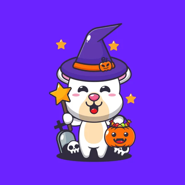 Strega Orso Polare Nel Giorno Halloween Carino Halloween Cartone Animato — Vettoriale Stock
