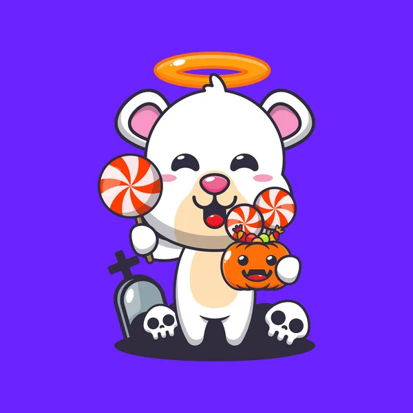 Cute Angel Polar Bear Holding Machete Halloween Day Cute Halloween — Stock Vector