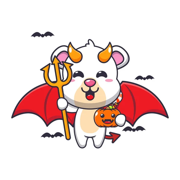 Ďábelský Lední Medvěd Halloweenském Dni Roztomilé Halloween Kreslené Ilustrace — Stockový vektor