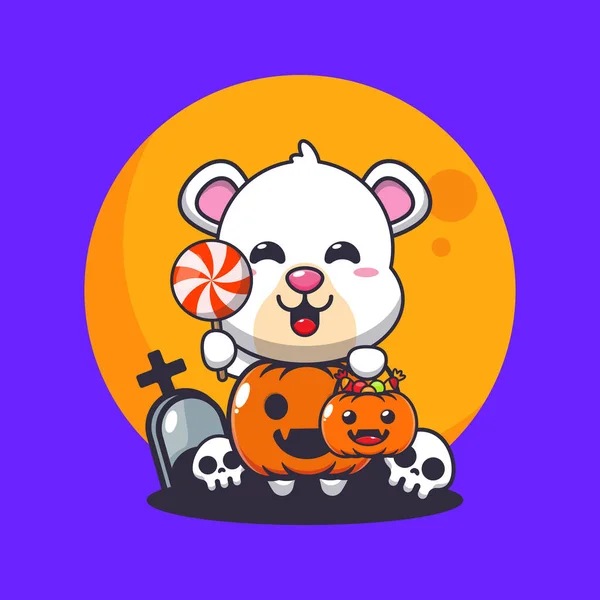 Słodki Niedźwiedź Polarny Kostiumie Dyni Halloween Cute Ilustracji Kreskówki Halloween — Wektor stockowy