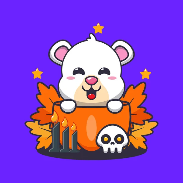 Leuke Ijsbeer Halloween Pompoen Leuke Halloween Cartoon Illustratie — Stockvector