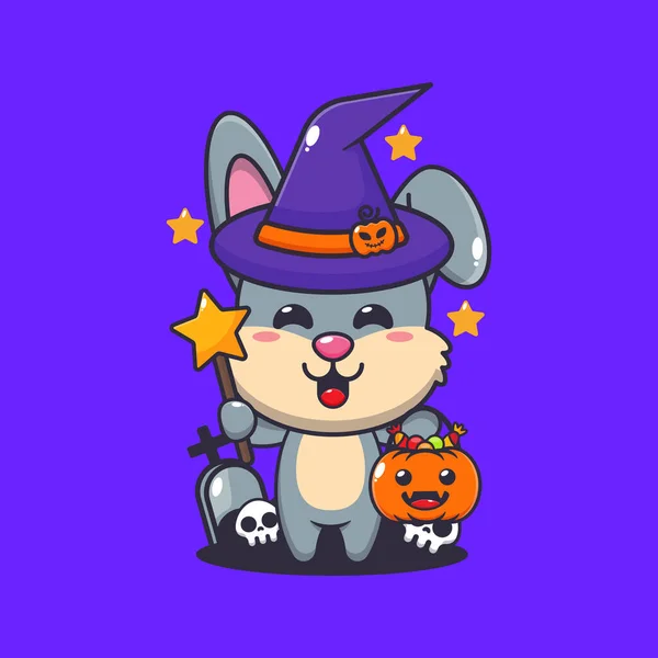 Králík Čarodějnice Halloweenském Dni Roztomilé Halloween Kreslené Ilustrace — Stockový vektor
