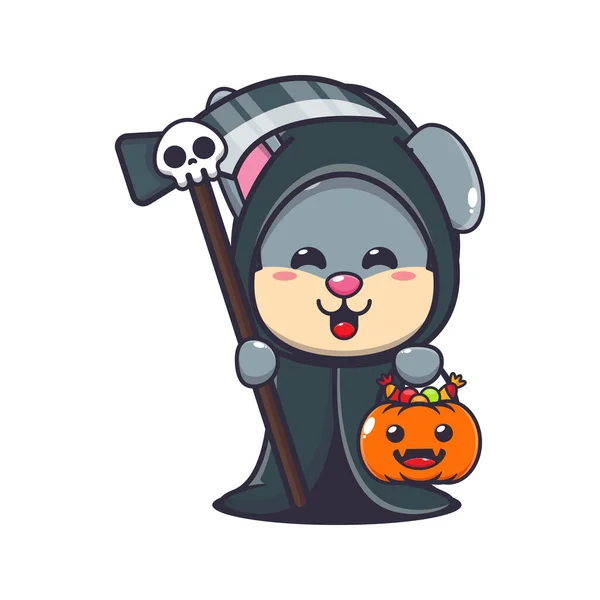 Grim Reaper Rabbit Holding Scythe Halloween Pumpkin Cute Halloween Cartoon — Stock Vector