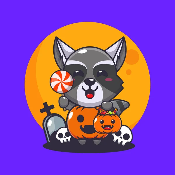 Cute Raccoon Halloween Pumpkin Costume Cute Halloween Cartoon Illustration — Stock Vector