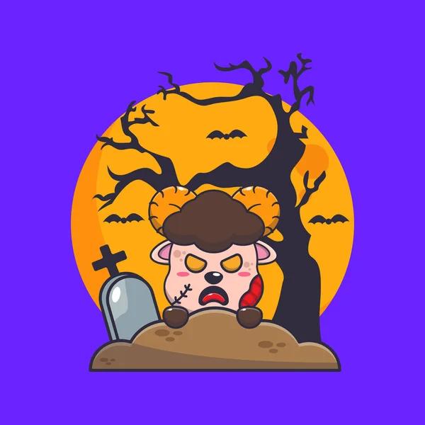 Zombie Ram Juhok Emelkedik Temetőben Halloween Napján Aranyos Halloween Rajzfilm — Stock Vector