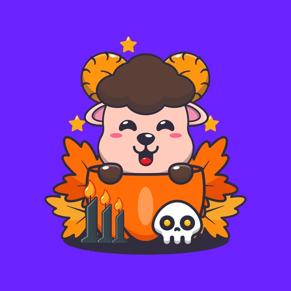 Cute Barana Owiec Halloween Dyni Cute Ilustracji Kreskówki Halloween — Wektor stockowy