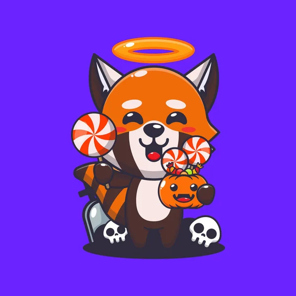 Cute Angel Red Panda Holding Machete Halloween Day Cute Halloween — Stock Vector