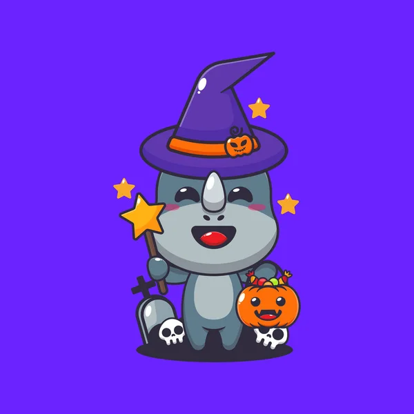 Nosorożec Dzień Halloween Cute Ilustracji Kreskówki Halloween — Wektor stockowy