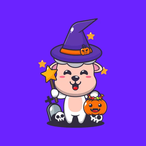Strega Pecora Nel Giorno Halloween Carino Halloween Cartone Animato Illustrazione — Vettoriale Stock