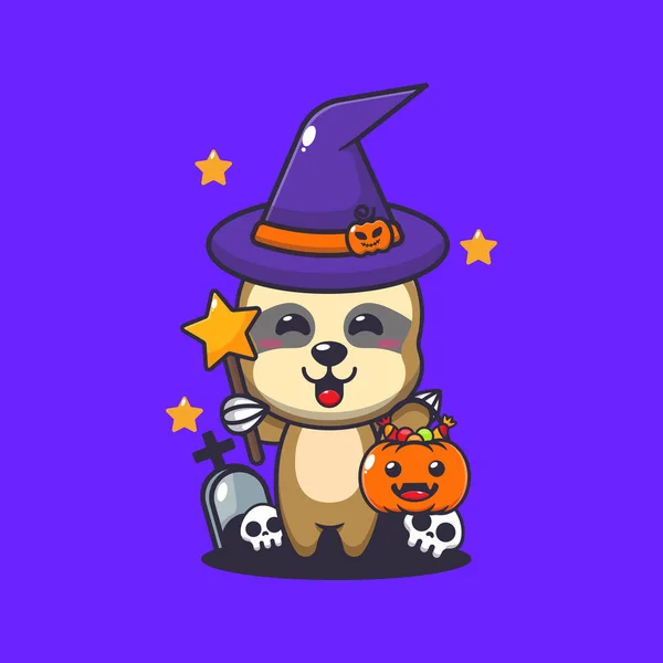 Preguiça Bruxa Dia Halloween Bonito Halloween Desenho Animado Ilustração — Vetor de Stock