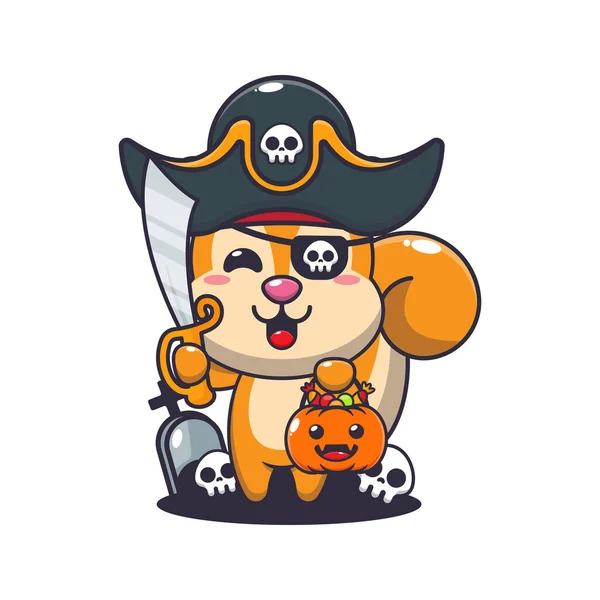 Pirates Squirrel Halloween Day Cute Halloween Cartoon Illustration — Stock Vector