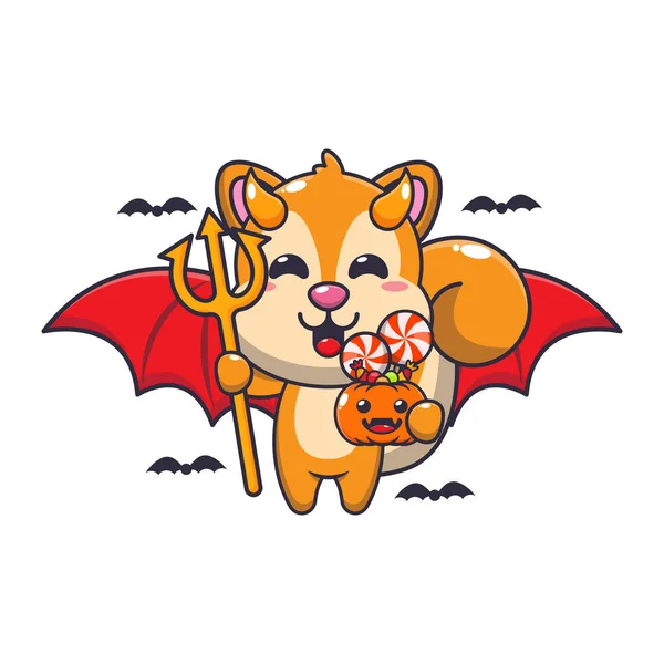 Cadılar Bayramı 'nda şeytan sincap. Tatlı cadılar bayramı karikatürü çizimi. 