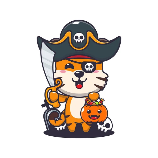 Pirates Tigre Dans Jour Halloween Jolie Illustration Dessin Animé Halloween — Image vectorielle