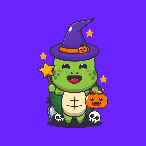 Tartaruga Bruxa Dia Halloween Bonito Halloween Desenho Animado Ilustração — Vetor de Stock