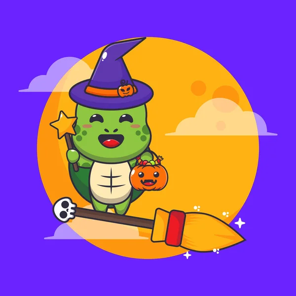 Čarodějnice Létat Koštětem Halloween Noci — Stockový vektor