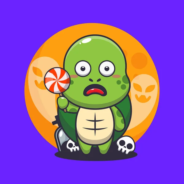 Cute Turtle Scared Ghost Halloween Day Cute Halloween Cartoon Illustration — Stock Vector