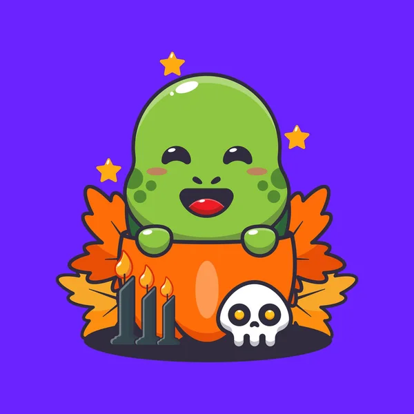 Leuke Schildpad Halloween Pompoen Leuke Halloween Cartoon Illustratie — Stockvector