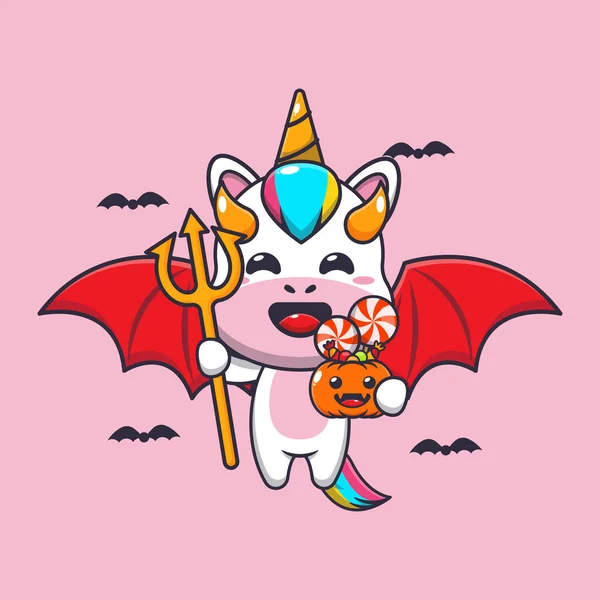 Diabelski Jednorożec Dzień Halloween Cute Ilustracji Kreskówki Halloween — Wektor stockowy
