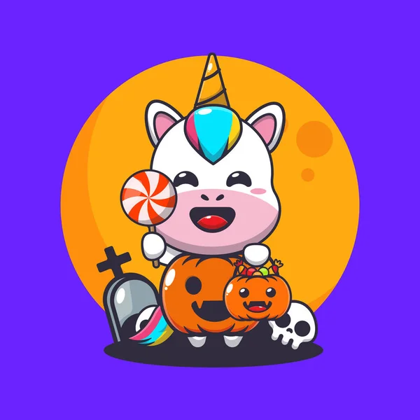 Słodki Jednorożec Kostiumie Dyni Halloween Cute Ilustracji Kreskówki Halloween — Wektor stockowy