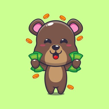 Ayı para tutuyor çizgi film vektör illüstrasyonu.