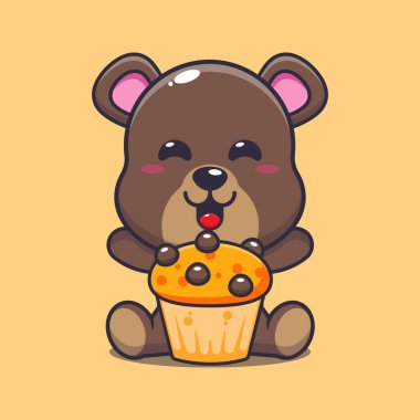 Fincanlı kek karikatür vektör illüstrasyonu ile ayı.