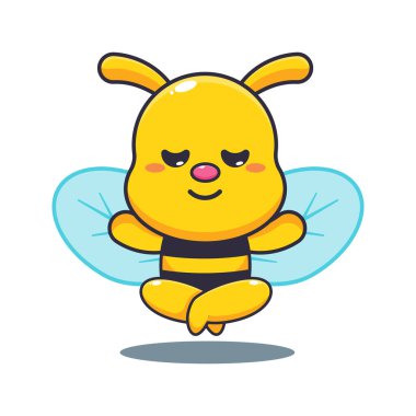 Arı meditasyon yoga karikatür vektör çizimi yapıyor.