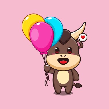 Balon karikatür vektör çizimi ile boğa.