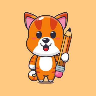 kedi kalem karikatür vektör çizimi.