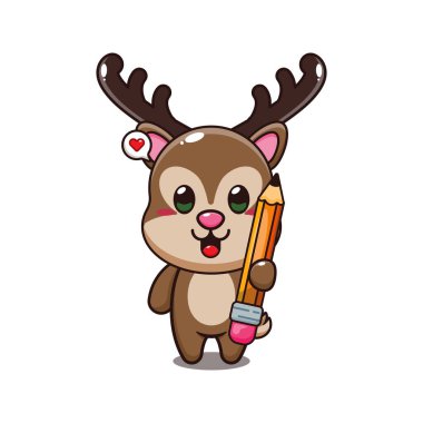 Geyik elinde kalem karikatür vektör çizimi.