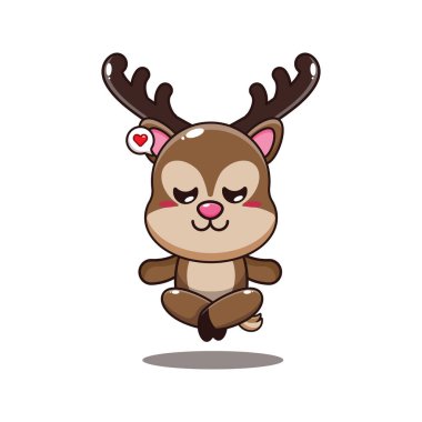 Geyik, yoga karikatürü vektör çizimi yapıyor..